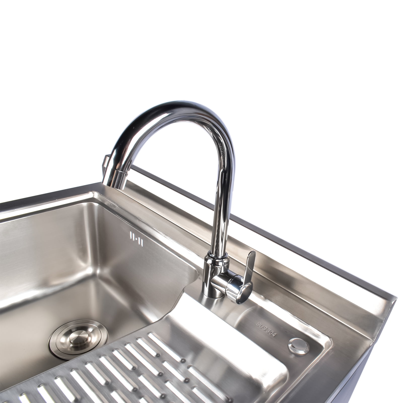 23.8'' Stainless Steel Sink Laundry Tub, Free Standing Laundry Sink with Washboard, Commercial Utility Tub with Cold & Hot Water Faucet for Garage Laundry Room Kitchen