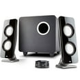 thumbnail image 1 of Cyber Acoustics CA-3610 3pc 62W (total) 2.1 Channel Speaker System with Subwoofer and Control Pod, Full Stereo Sound, Black, 1 of 9