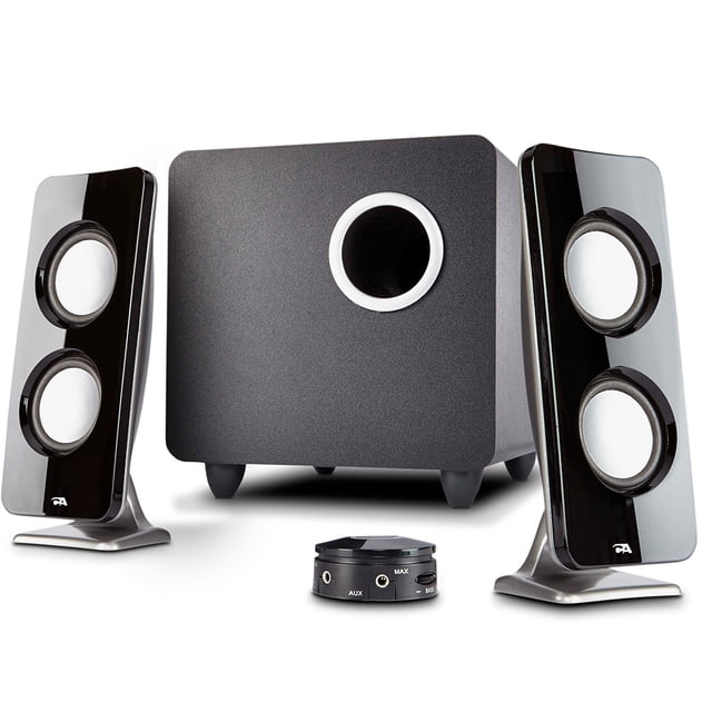 Cyber Acoustics CA-3610 3pc 62W (total) 2.1 Channel Speaker System with Subwoofer and Control Pod, Full Stereo Sound, Black