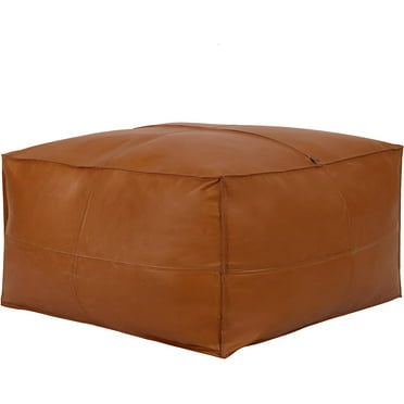 leatherooze 16*16*16 inch Indoor outdoor Leather Pouf, Brown (Comes with No Filler)