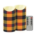 thumbnail image 2 of Autumn Color Plaid Pattern Flameless Candles 2 PCS with Remote Realistic Moving Flame LED Tapered Pillar Set for Home Decor, 2 of 7