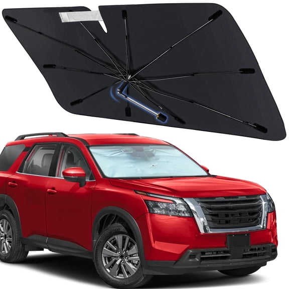 Windshield Sun Shade Umbrella for Nissan Pathfinder 2022-2024, Foldable Car Sunshade for Front Window with 360° Rotating Shaft, Custom-Fit Parasol para Carro for UV Blocking & Heat Reduction
