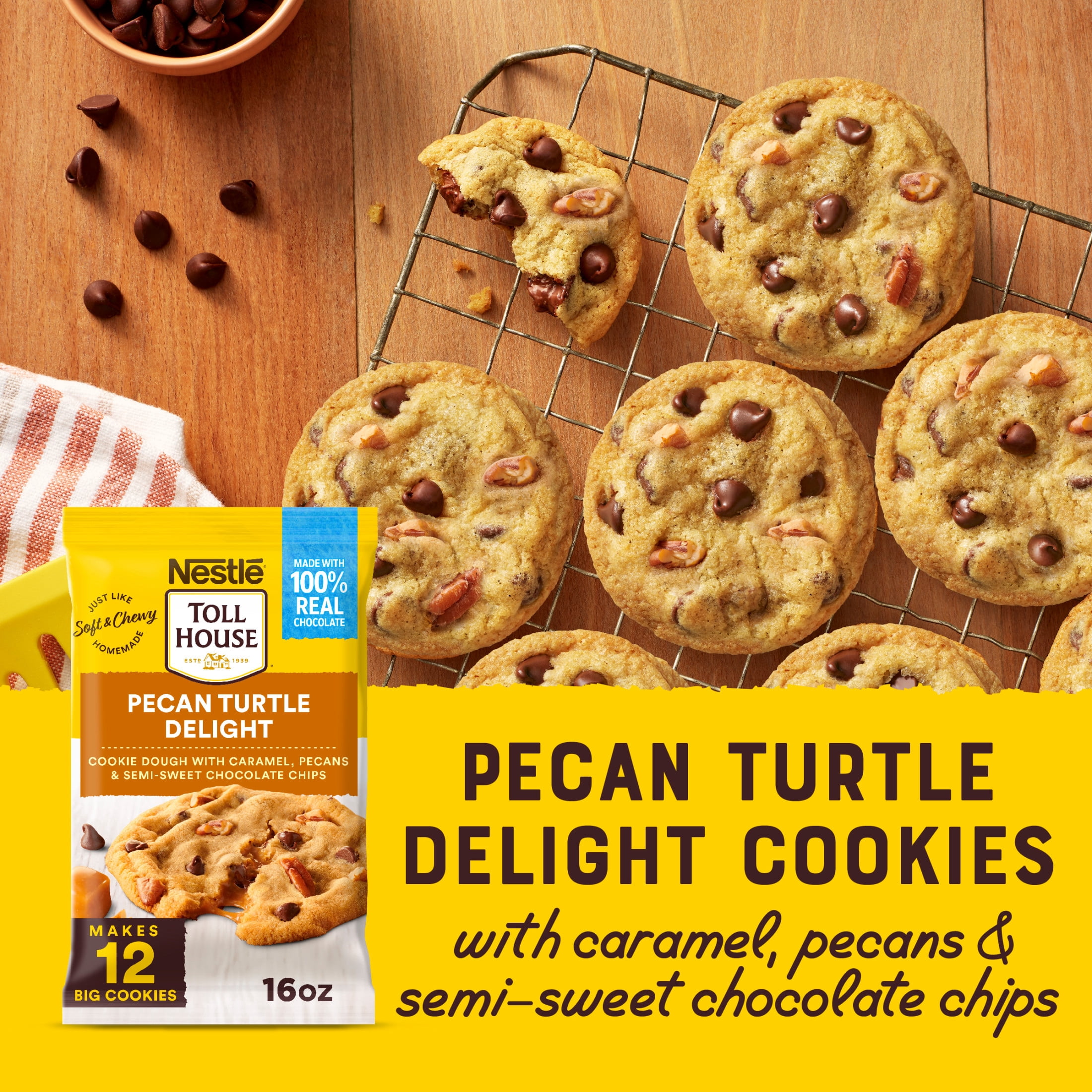 Nestle Toll House Pecan Turtle Delight Cookie Dough, Makes 12 Cookies, 16 oz