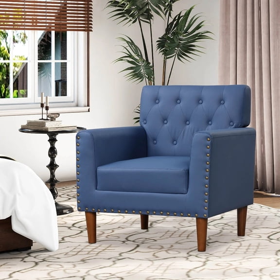 DRAZUNO Mid Century Modern Accent Chair w/Button Tufted Decoration Rivets Home Office