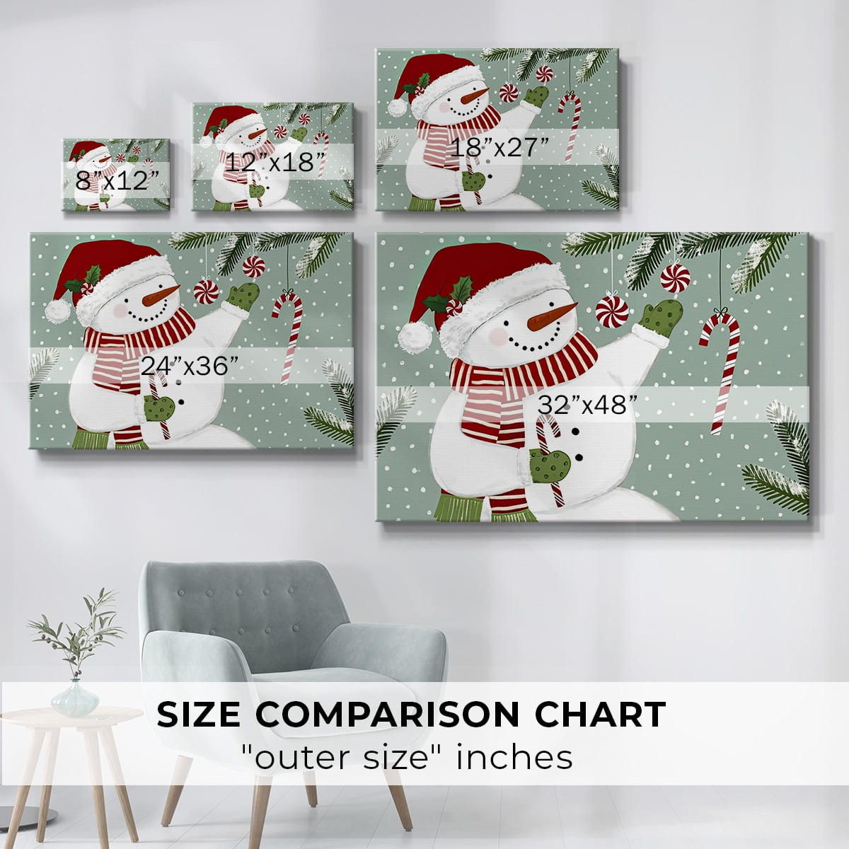 Peppermint Snowman Collection A- Gallery Wrapped Canvas