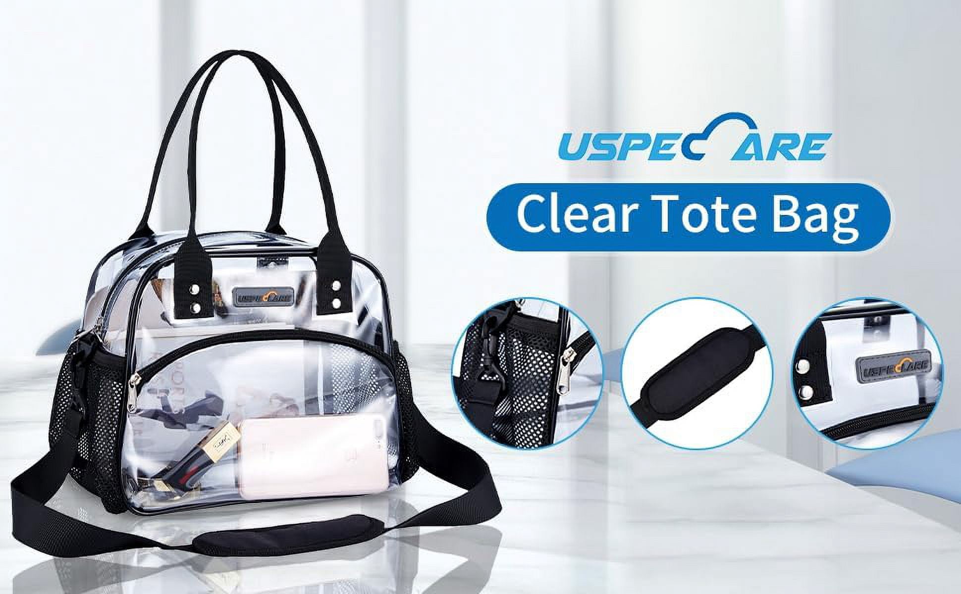 USPECLARE Clear Lunch Bag Lunch Box, Clear Tote bag with Removable Bottom Board for Women & Men, See Through Reusable Lunch Box Clear Lunch Bag for Workplaces, Clear Shoulder Bag for Security