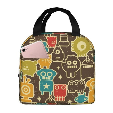 Insulated Lunch Bag for Women Men - Robot and Monsters Leakproof Cooler Lunch Box for Women Men  Lunch Tote Bags for Work School Picnic Travel