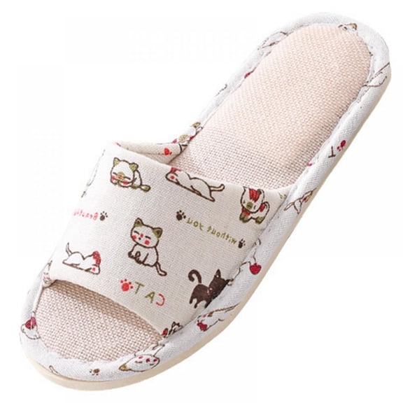 Women Slippers Soft Open Toe Anti-Slip Indoor Outdoor Linen Casual Home Shoes