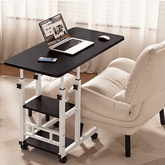 Office desk mobile lift multi-purpose computer desk suitable for living rooms and dormitories, easy to use student desks for lazy people, mobile adjustable height laptop desk, 360 ° adjustable wheels