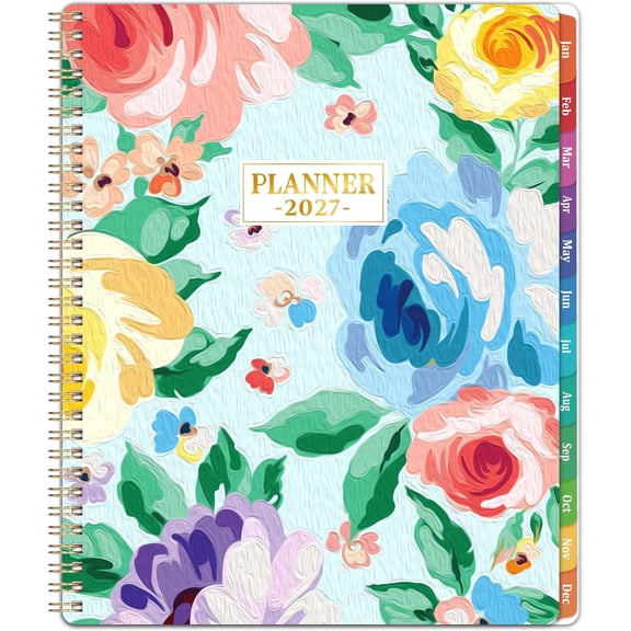 2027 Planner, Jan 2027 - Dec 2027, 9" x 11", Weekly and Monthly Planner 2027 | Planner 2027 with Colorful Monthly Tabs, Inner Pocket, -Wire Binding, for , Office and School