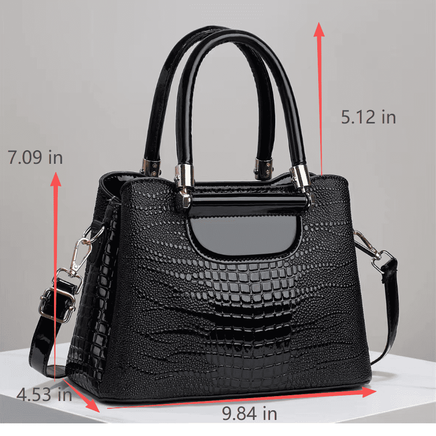 PORT&LOTUS Luxury Patent Leather Crocodile Print Satchel for Women - Stylish Top Handle Bag with Detachable Crossbody Strap