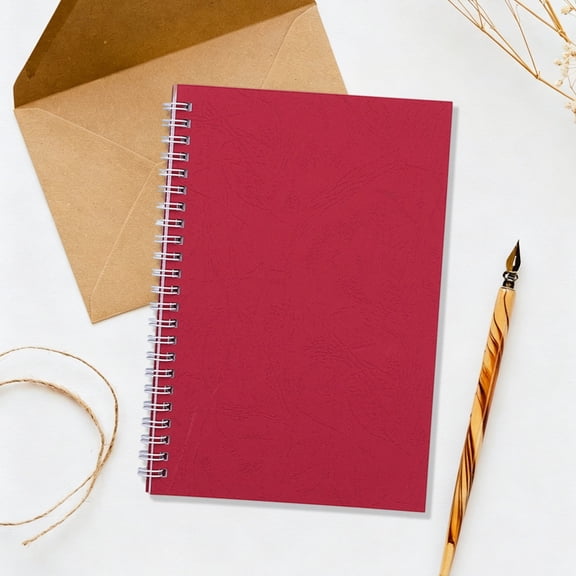 A5 Notebook With Margin White Paper Glossy Card Cover Leather Grain Office Journal