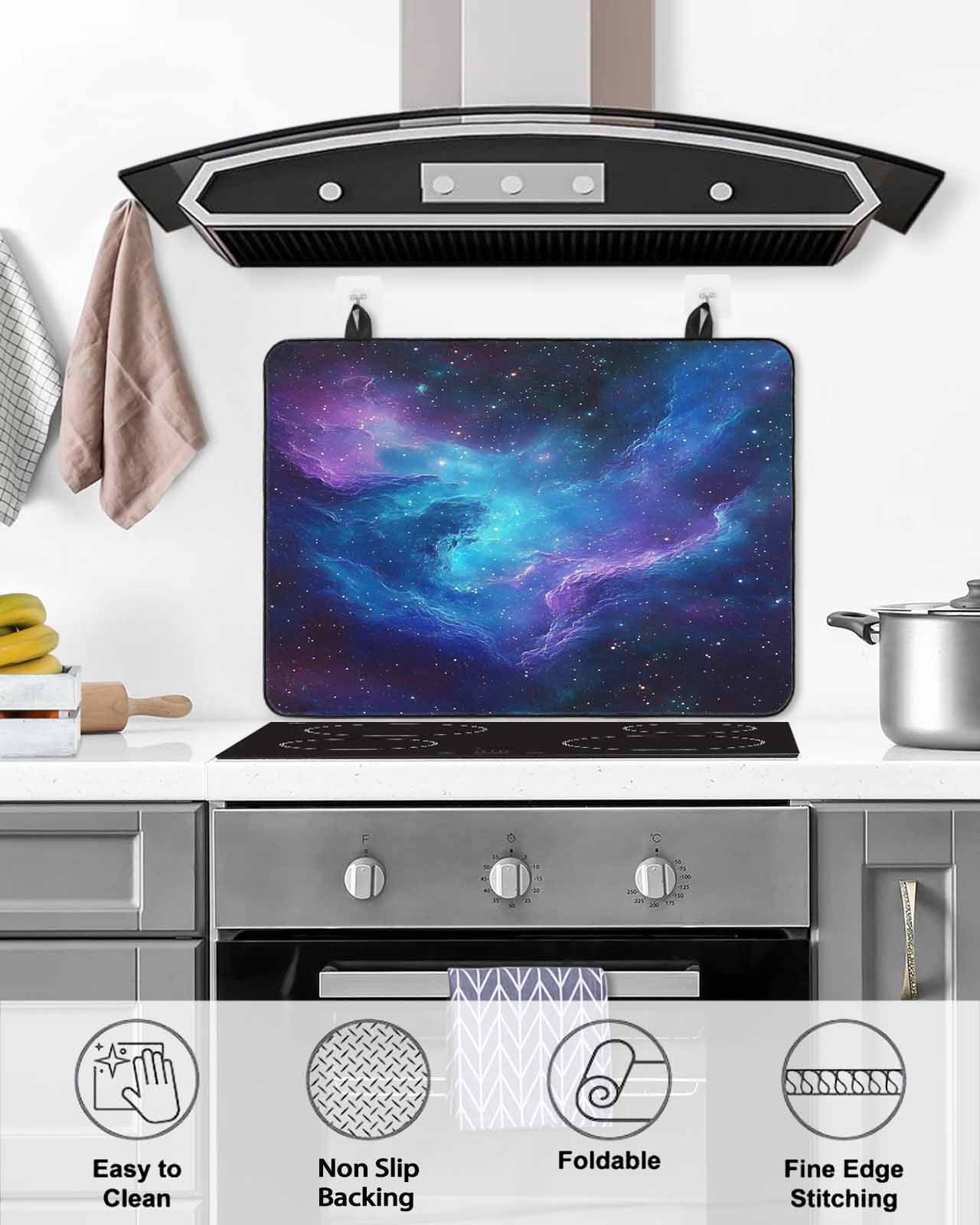 nqOlkjepod Large Induction Cooktop Protector Mat 36"x21", Blue Purple Space Stove Top Covers for Electric Stove, Modern Abstract Stars Sky Decorative Stove Burner Cover Mats, Glass Top Stove Cover