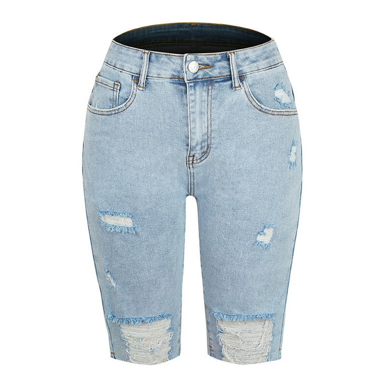 Street Solid Ripped Frenulum Straight Denim Jeans Street Solid Ripped Frenulum Straight Denim Jeans
