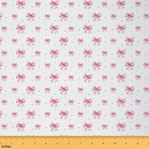 Castle Fairy Kawaii Bow Fabric by the Yard 1 Yard,Polka Dots Home Decor Fabric by the Yard,Pink White Room Decor Fabric by the Yard,Microfiber Girls Bedroom Decor