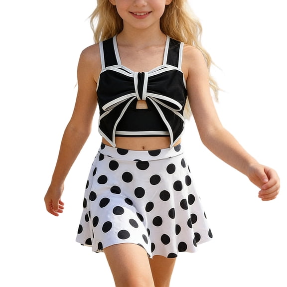 Splozh Kids Bathing Suit Girls Swimming Flower Cute Tankini Swim Top Color Block Tankini Swimwear Two Piece Swimsuit Black,7-8 Years