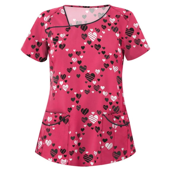 DailyTrove Women's Floral Print Scrub Top - V-Neck Medical Uniform, Cute for Healthcare Work