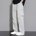 thumbnail image 4 of Ohufall Men's Cargo Pants Summer Lightweight Loose Fit Multi-Pocket Straight Leg Pants Cool Quick-drying Work Pant Solid Casual Elastic Waist Drawstring Trousers for Men, 4 of 4