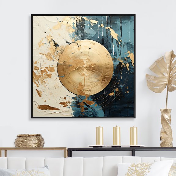 Designart "Melody of Gold and Green Vinyl Records II" Fashion Framed Wall Art - Gold Vinyl Records Hallway Framed Wall Art Decor