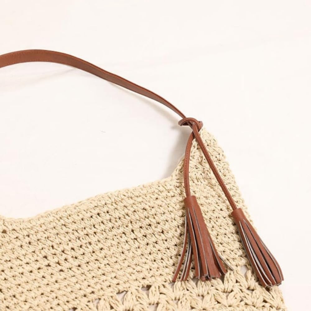 Women's Straw Woven Tote Bags Boho Handmade Crochet Wicker Hobo Shoulder Purse Summer Beach Travel Vacation Handbags