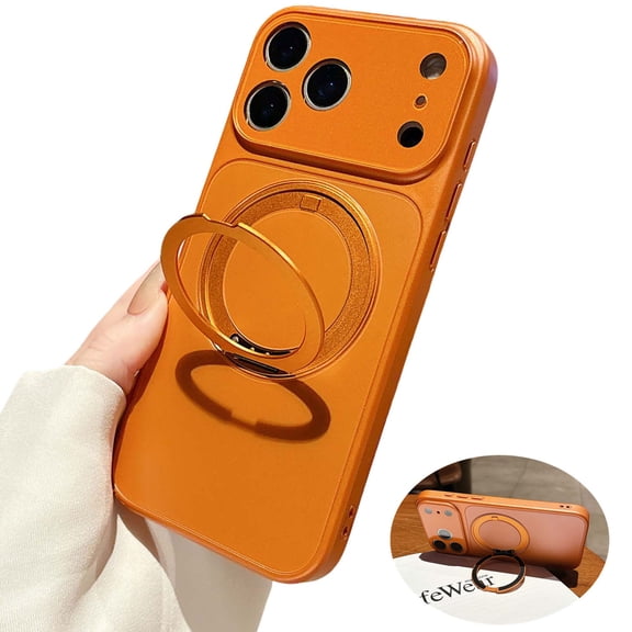 ELEHOLD For iPhone 17 Pro Max Magnetic Case with Ring Kickstand, Shockproof Frosted Matte Slim Ring Holder Case Camera Protection Cover , Orange