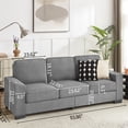 thumbnail image 3 of Gray 83.86" For Living Room - 3 Fabric With Cup Holders Modern Ashtrays Function In Compressed Couch Room, Bedroom, Office Skin-, 3 of 6