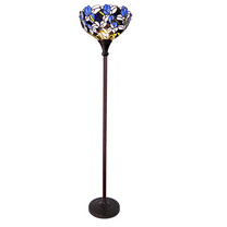 CHLOE Lighting Natalie 70” 1-Light Floral Iris Torchiere Floor Lamp with Stained Glass Shade