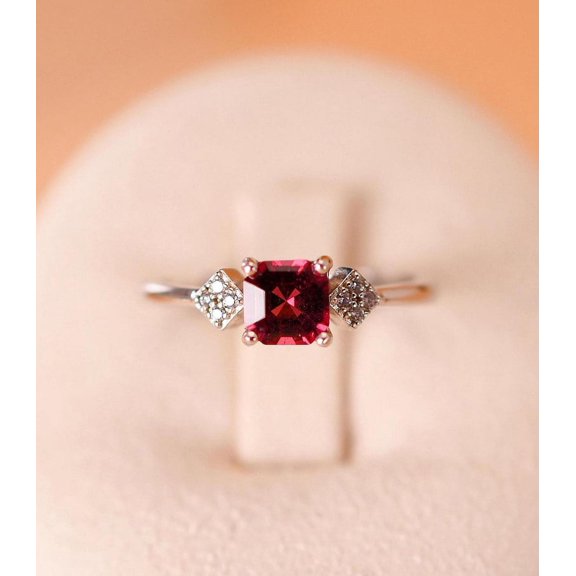 natural garnet ring 925 sterling silver solitaire engagement ring January birthstone red gemstone ring