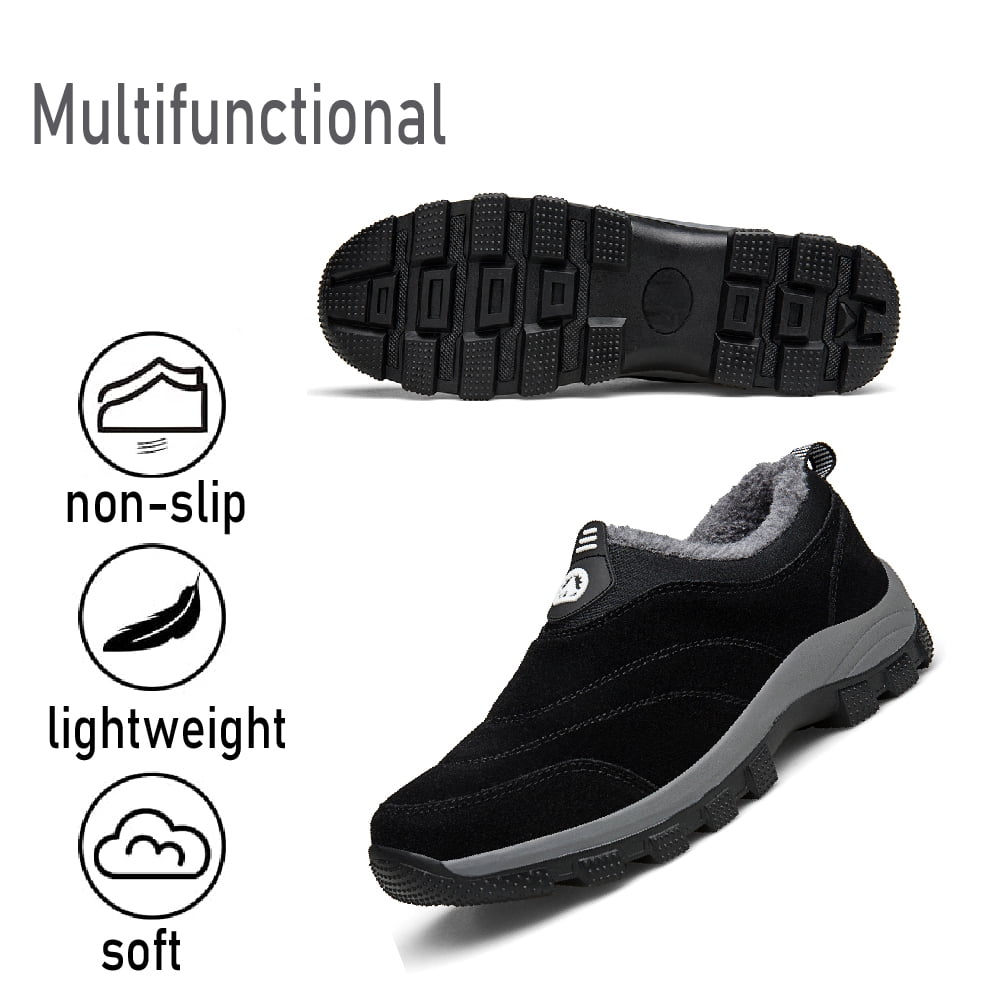 Mens Non-Slip Snow Boots Winter Outdoor Sports Shoes Fashion Casual Cotton Shoes Warm Fur Lined Hiking Shoes Black 9.5 UK