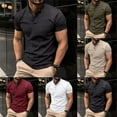 thumbnail image 4 of Summer Mens Casual Button Collar Shirts Short Sleeve Tops Muscle Fitness T-Shirt, 4 of 11