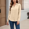 thumbnail image 6 of Blusas De Mujer Elegantes, Yigetop Womens Tops Long Sleeve Blouse Satin Blouses Casual Button Down Silk Shirts Dressy Work Tunic Top Silk Blouse for Women Beige S, 6 of 6