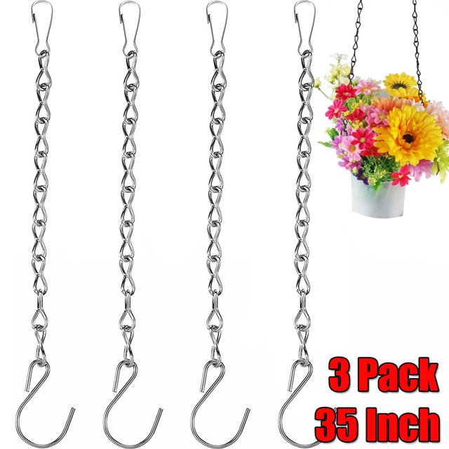 Elbourn 3 Pack Hanging Chain for Bird Feeders, Planters, Lanterns and Ornaments (35 Inch, Silver