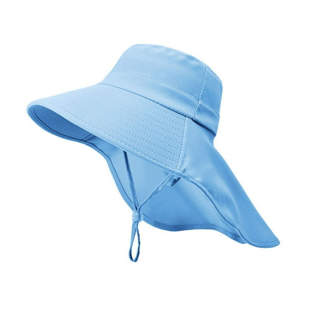Casquette Bebe Garçon Enfants Chapeau de Soleil Uni avec Rabat de Nuque Ajustable Respirant Chapeau d'Été Extérieur Plage Natation Pêche Protection Uv Chapeaux de Soleil pour Enfants Bleu Clair Taille Unique
