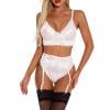 

LoyGkgas Fashion Women Lingerie Three-Piece Set Lace Erotic Perspective Underwear (White XL)
