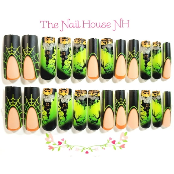 The Spooky House Down The Lane Matte Long Square Press On Nails - 24 Pieces - Artificial Nail Kit - Halloween Nails