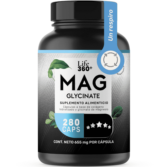 LIFE 360+ Mag Glycinate 280 Cápsulas A base de Glicinato de Magnesio Estearato de Magnesio y Colágeno Hidrolizado