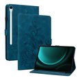 thumbnail image 2 of FJLBDE Case for Samsung Galaxy Tab S10 FE/ S9 FE/Tab S9 11 Inch, Embossed Flower PU Leather Flip Wallet Folio Stand Cover, Blue, 2 of 7