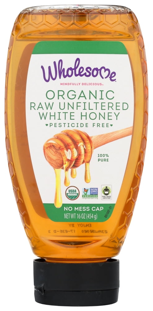 Wholesome Sweeteners Honey - Organic - White - Unfliltered - Squeeze, 16 Oz