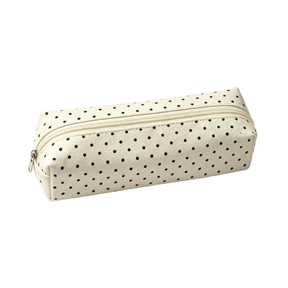 Large Pencil Case Big Capacity Pencil Pouch with Zipper Canvas Pen Bag Marker Pen Bag Pencil Case for Women Black Polka Dot