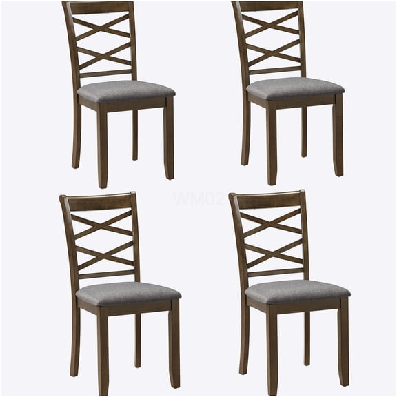 Walnut Dining Chairs Set of 4, Padded Upholstered Side Chairs, Modern Wooden Kitchen Dining Room Chairs with High Back