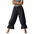 thumbnail image 6 of Yungyresw Women's Casual Bloomer Pants Ruffled Lace Trim Drawstring Lounge Pants Wide Leg Harem Pants Women With Pockets Black L, 6 of 7