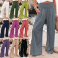 thumbnail image 2 of Pantalons Longs Amples pour Femmes Été Taille Large en Coton Lin, 2 of 4