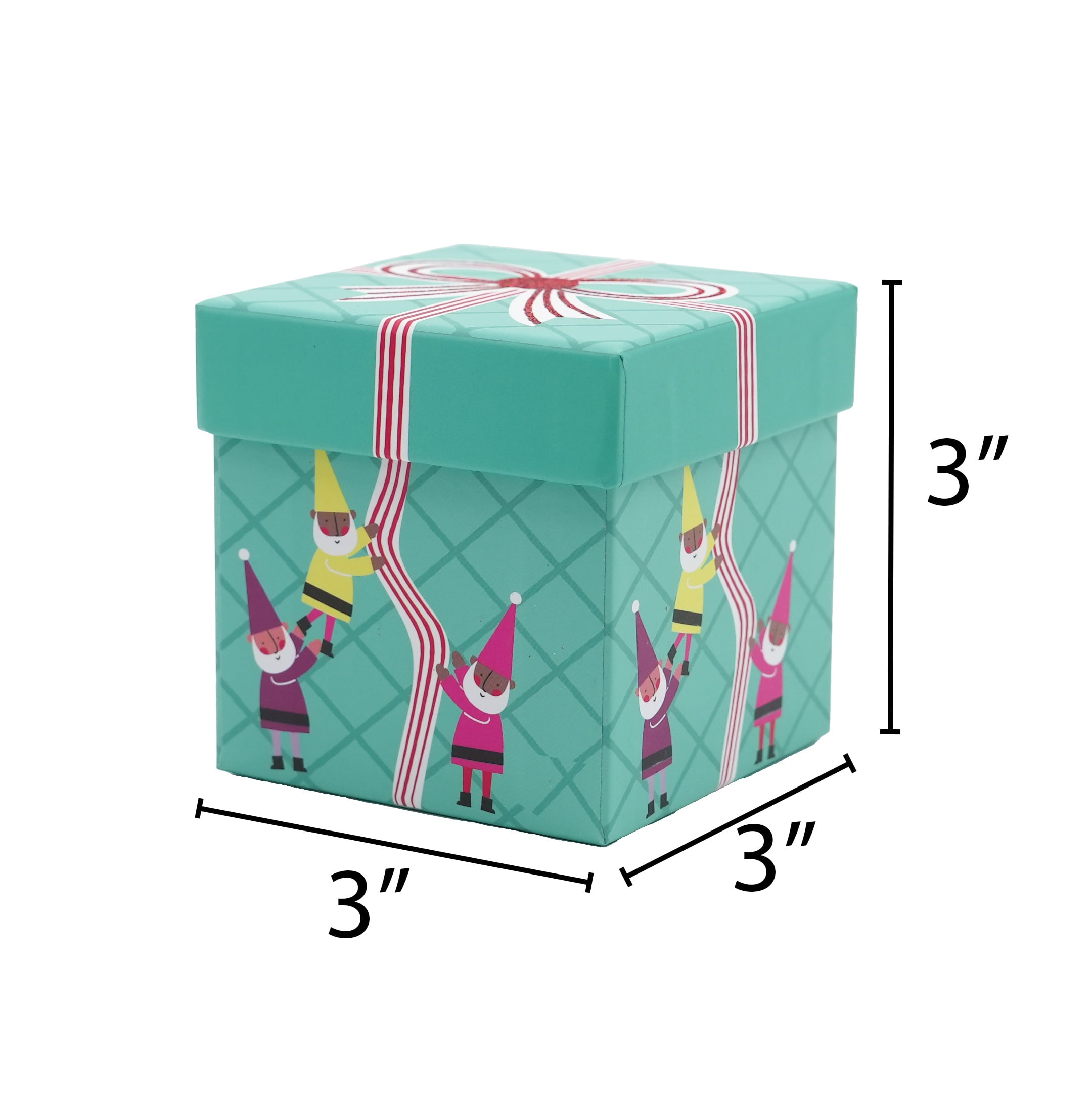 Small Christmas Gnomes Cube Holiday Gift Box with Lid, 3" x 3" x 3" (1 Count), by Holiday Time, Gnomes Cube Gift Box