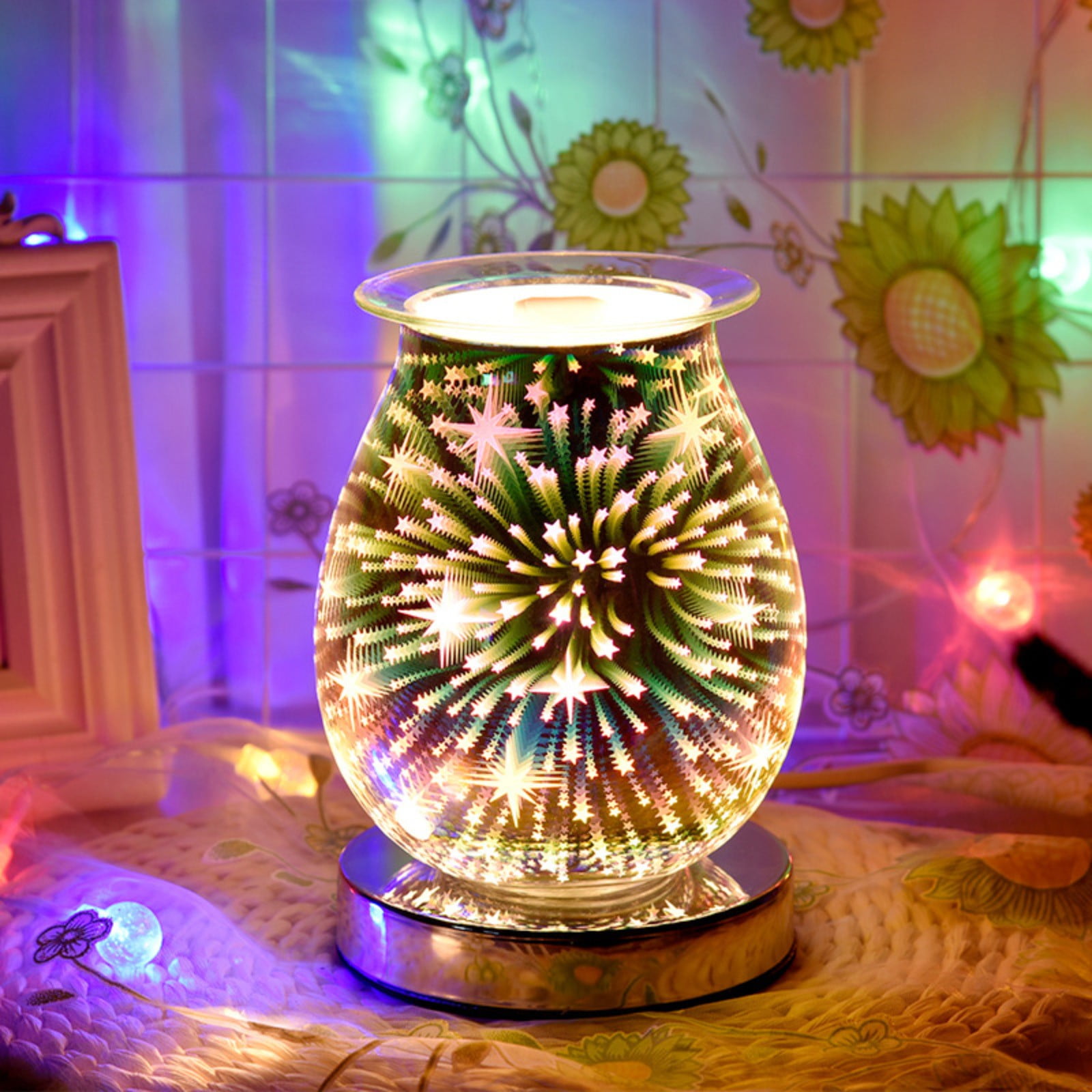 Pgeraug Decorate 3D Glass Electric Wax Melt Warmer Wax Burner Melter Warmer for Home Office Party Light-Up Decoration A