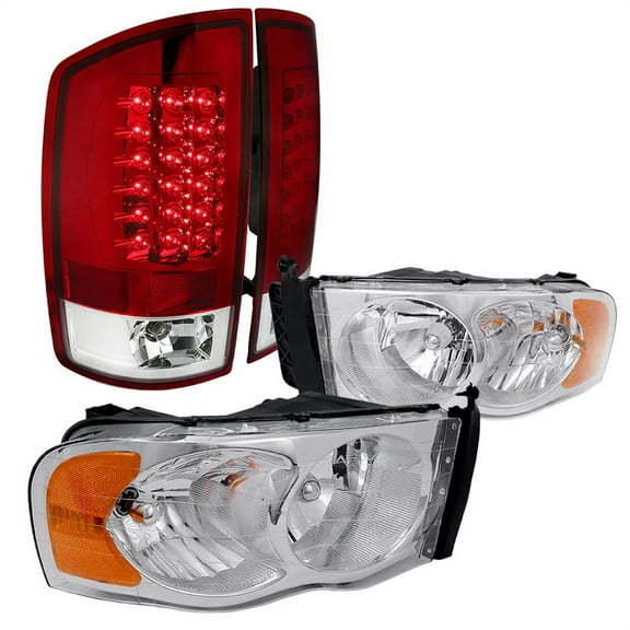 Spec-D Tuning Clear Headlights   Red Led Tail Lights Brake Lamps 4Pc for 2002-2005 Dodge Ram 1500 2500 3500 Left   Right Pair