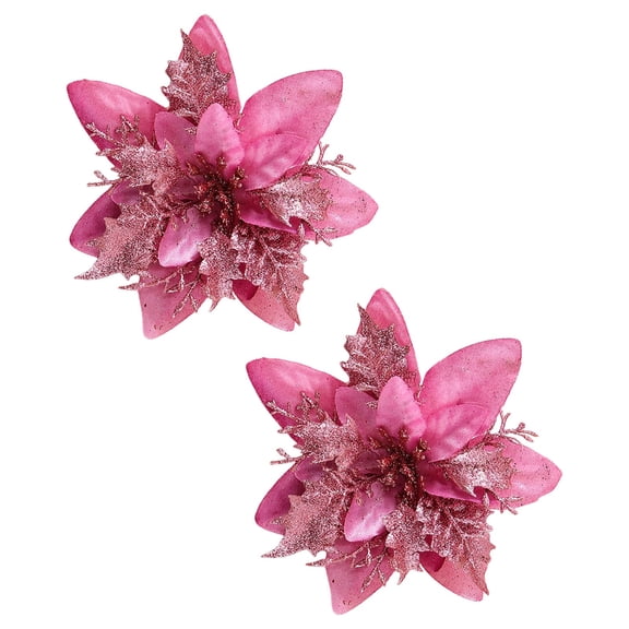 2 Pcs Christmas Artificial Glitter Poinsettia Flowers,Christmas Tree Decoration,5.51 inch Glitter Poinsettia Flowers,Christmas Artificial Flowers for Tree Ornaments,Wreath, Mantel & Home Decor