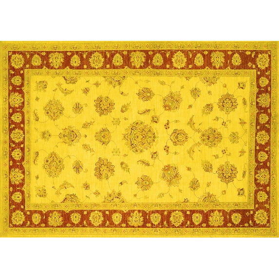 Ahgly Company Machine Washable Indoor Rectangle Oriental Yellow Traditional Area Rugs, 4' x 6'