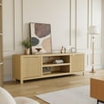 thumbnail image 3 of Fluted TV Stand for 80 Inch, Modern Entertainment Center with Storage, Wooden Media Console Cabinet with Fluted Door and Gold Handle for Living Room Bedroom, Natural Oak, 3 of 7