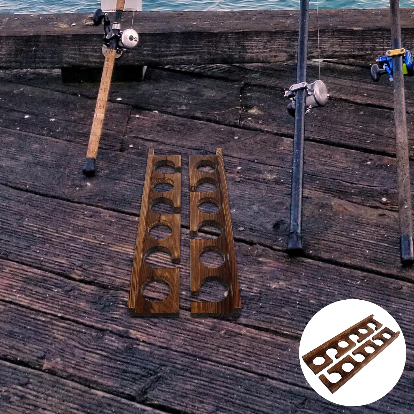 LOLIPPYY 2-Pack Wooden Fishing Rod Storage Rack Wall Mount for Garage and Home Organization