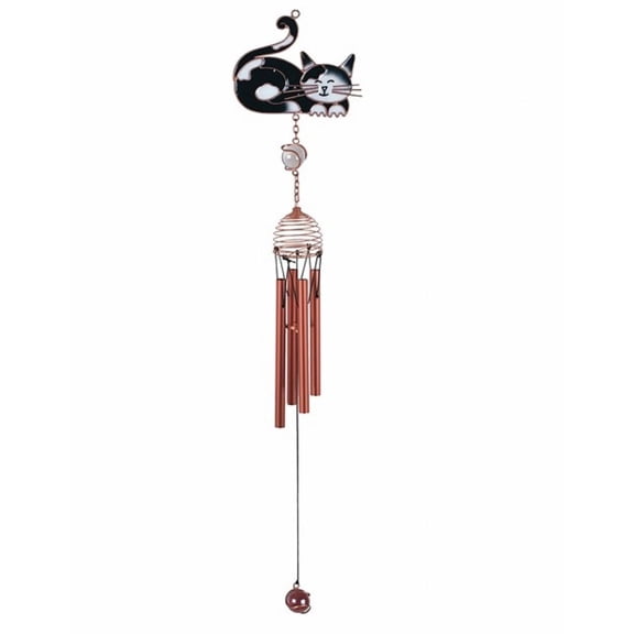 FC Design 22" Long Black and White Cat Tuxedo Kitty Copper and Gem Wind Chime